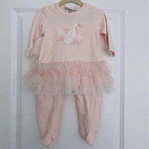 Biscotti boutique pink Baby girls tulle swan onepiece Romper outfit 6 9 months